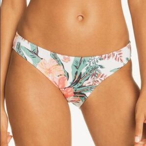 Roxy Just Shine Bright White Mahe Pink Tropical Full Bikini Bottoms Size…